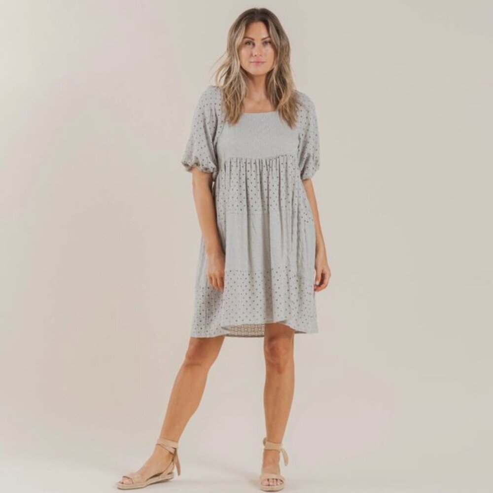 Rylee + Cru Light Gray Square Neck Tiered Babydoll Dress